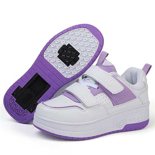 Schuhe mit Rollen für mädchen Jungen Einzelrad/Doppelrad Verstellbare Rollschuhe Schuhe Einziehbar Turnschuhe mit Rollen für Kinder Roller Skate Shoes für Outdoor-Sportarten,Lila,36EU