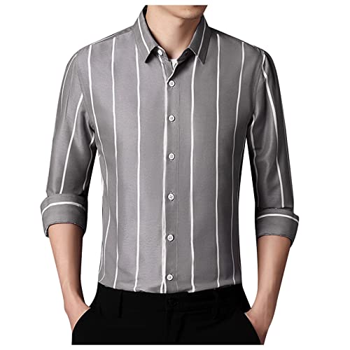 Golatcr Hemd Herren Leinenhemd Langarm Business Leinen Hemden Button Down Shirts Baumwolle Freizeithemd Regular Fit Shirt Hawaii Hemd MäNner Leinenhemd Weiss Herren Hemd Ohne Kragen Herren Grau