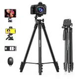 KINGJOY Handy Kamera Stativ 71" Leichtes Smartphone Stativ mit Fernauslöser, 360°Drehung Tragbar Tripod mit Tablet Handyhalterung für Canon Nikon Action Kamera