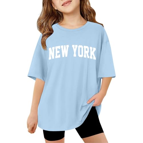 New York T-Shirt Mädchen Mode Briefdruck T Shirt Kinder Oversized Tshirt Sommer Tops Kurzarm Oberteile Kurzärmelige Sport Top Klamotten Teenager 3-14 Jahre