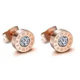 JewelryWe Schmuck Damen Herren Ohrstecker Edelstahl Römische Ziffern Glitzern Ohrringe Ohr-Piercings mit Zirkonia Rosegold