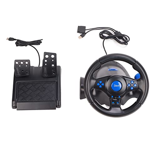 PC Gaming Racing Wheel, Multifunktionales 3-in-1-Spiel-Rennrad mit 180-Grad-Drehung und Pedalen für 3, für 2-Konsolen