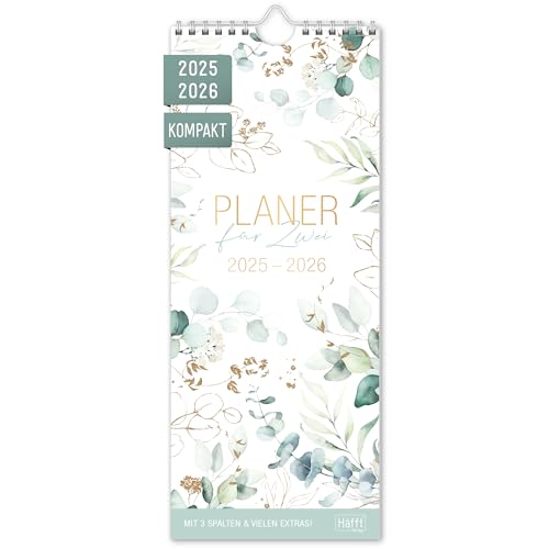 Häfft® Planer für Zwei 2025/2026 kompakt "Blattgold" Paarplaner mit 3 Spalten, Paarkalender, Wandplaner, Wandkalender für 18 Monate: Juli 25 bis Dez 26 - nachhaltig & klimafreundlich