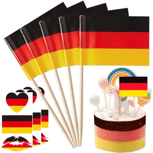 Yueser Deutschland Flagge Zahnstocher,200Stk Obstgabeln Deutschland Fahne Klein Spieße Fingerfood Food Picks Snack Piekser Cocktail Deko Cupcake Topper Toothpick für Olympische Eurovision Song Contest