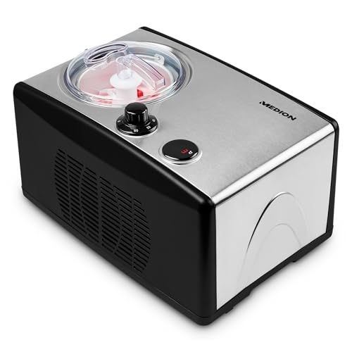 MEDION Eismaschine mit Kompressor (selbstkühlend, geeignet für die Zubereitung von Eiscreme, Frozen Yoghurt & Sorbet, 1,5 Liter, 150 Watt, MD 18387)