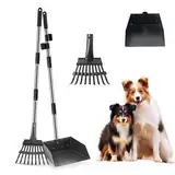 Anluomafuy Hundekotschaufel und Harke Set, Hundekotsammler Langer Verstellbarer Griff, Verstellbarer Griff mit Rechen zum Entfernen von Abfällen für Große, Mittelgroße Und Kleine Hundekotentferner