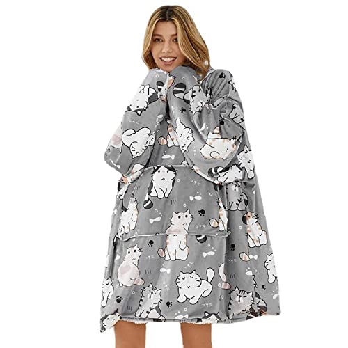 Sacebeleu Decke Hoodie Sweatshirt,Flauschige Sherpa TV-Decke mit Ärmeln,Oversized Kapuzen Pullover Kuscheldecke mit Känguru Tasche,Flanell Fleecedecke,Einheitsgröße für Damen,Herren