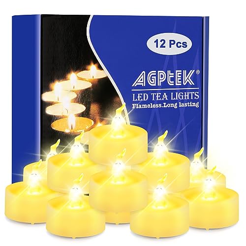 AGPTEK 12 Stück LED Teelichter mit Timer, flackernde warmweiße LED Teelichter mit Timerfunktion 6 Stunden an und 18 Stunden aus, 12er Pack flammenlose batteriebetriebene Kerzen für Haus Dekoration