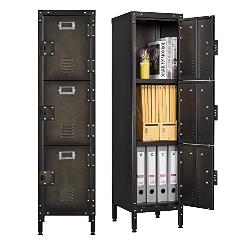 Sightlife Metall Schließfach mit 3 abschließbaren Türs,industrielle Stahlschrank für Schule Haus Büro Garage H120*W31*D35 cm