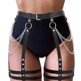 Flovel Strumpfband Leder Harness Oberschenkel Damen Gothic Körperkette Strumpfbänder Halloween Karneval