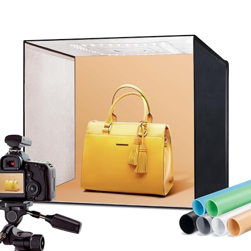 RALENO 50x50 cm Fotobox, Fotostudio Set, Lichtbox Lichtwürfel 4500 lm, 50W, 5500K, 97 TLCI LED Beleuchtung, Tragbare Lichtzelt inkl. 6 Farbe Hintergründe für Produktfotografie, Modell: PKL-D550