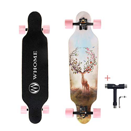 WHOME Longboards – 31 Zoll Kleines Longboard Cruising Skateboard – für Erwachsene/Kinder Mädchen/Jungen Anfänger/Profi inkl. T-Tool (Deer Bird)