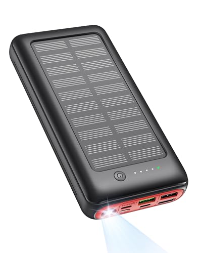 Solar Power Bank 27000mAh USB C Schnell Aufladende Powerbank, SCP 22,5W PD 20W Schnellladung Externer Akku, Tragbares Ladegerät für iPhone Samsung Huawei Camping Outdoor