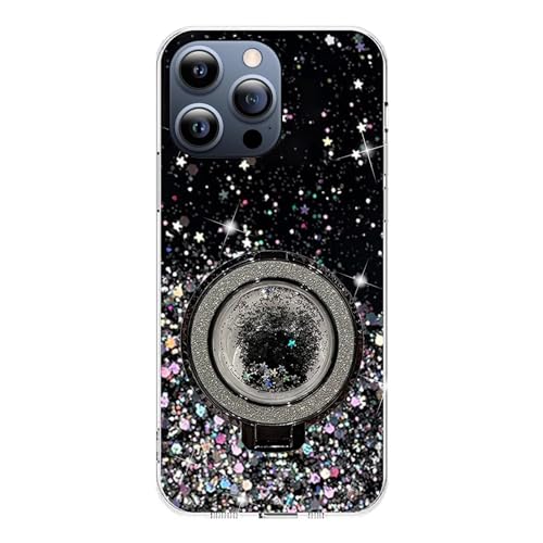 Rnrieyta Miagon Treibsand Ständer Hülle Glitzer für iPhone 14 Pro,Cute Dünn Crystal Schutzhülle Weiches Bling Transparent Case Bumper mit Flüssig Halter Kickständer