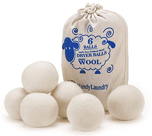 HANDY LAUNDRY Sheep Wool Dryer Balls Pack of 6 Premium 100% Natural XL Fabric Softener Reusable, Saves Drying Time