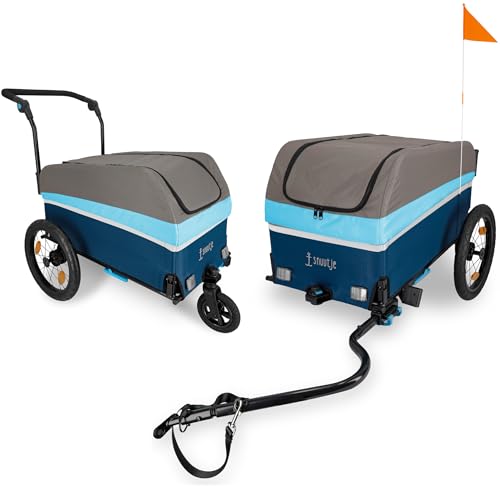 Snuutje 2-in-1 Fahrradanhänger und Handwagen | perfekt als Einkaufstrolley und Transportwagen | Lastenanhänger fürs Fahrrad | wie Bollerwagen faltbar mit Dach