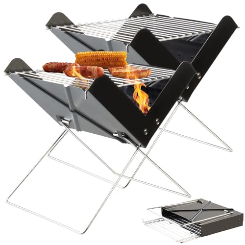Rosenstein & Söhne Mini-Grill: 2er-Set Klappbarer Kohle-Grill mit Rost und Kohleschale, 29x25x29 cm (Party, zum Zusammenklappen, Schaschlik)