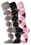 TippTexx 24 3/6 Paar unisex Reiter Socken, Reitstrümpfe in Karo Mustern plus Anti-Loch-Garantie (DE/NL/SE/PL, Numerisch, 35, 38, Regular, Regular, Flieder/Anthrazit/Weinrot - 3 Paar)