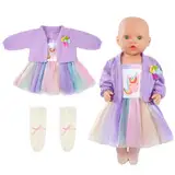 Aolso Puppenkleidungsset, 14–18 Zoll Puppenkleidung, Puppenzubehör passend für 35–45 cm, Babypuppenkleidung mit 1 Kleiderbügel, Geburtstagsgeschenk für Mädchen (Einhornkleid)