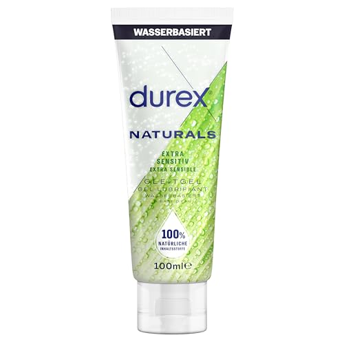 Durex Naturals Extra Sensitiv Gleitgel – 100% natürliches Gleitmittel mit Aloe Vera Extrakt – Dermatologisch getestet & pH-freundlich – 100 ml