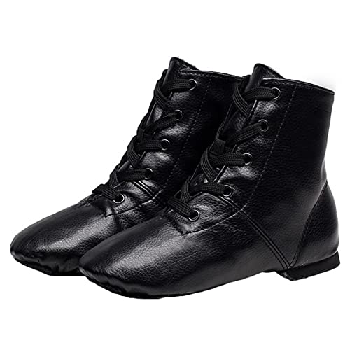 Tanzstiefel PU-Leder Jazzschuhe Geteilte Sohle Leichte Schnürung Weicher Boden Für Kinder Und Erwachsene Frauen,Schwarz,40 EU