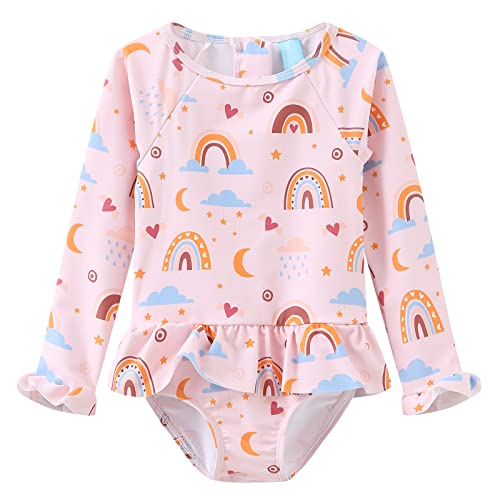 Baby Badeanzug Mädchen Langarm Kinder Baby Einteiliger Sonnenschutz Bademode Baby Schwimmanzug Mädchen Rashguard 62 68/6-12 Monate 12M