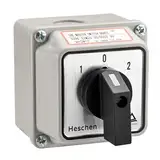 Heschen Universal-Drehschalter, SZW26-20/D202.2D, 660V 20A, ON-OFF-ON 3 Positionen, 2 Phasen, 8 Klemmen, mit Hauptschalter-Außenbox (Standard Box)