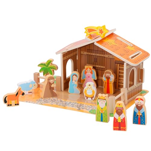 WOOMAX 46204 Tiere Krippe aus Holz, 20 Stück, 20 piezas
