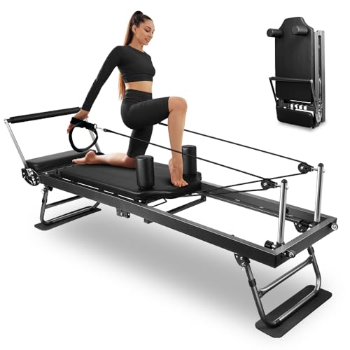 ONETWOFIT Pilates Reformer Maschine, Faltbare Pilates Reformer Kern Bett Ausrüstung Maschine für Home Gym Frauen Yoga Workout Indoor Pilates Übung Ausrüstung grau Kern Bett