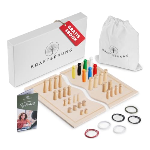 Systembrett Aufstellung Set für systemische Aufstellungen – 45 Teile: Familienbrett & Figuren aus Holz, inkl. eBook mit 200 systemischen Fragen & Extras – Ideal für Coaching & Familienaufstellungen