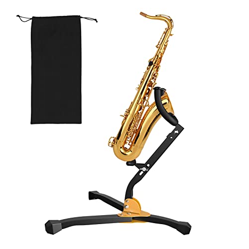 MoKo Saxophonständer Set, Faltbarer Saxophon Halter für Alt- / Tenorsaxophon, Alt-/Tenor-Saxophon Halter Verstellbarer Dreieck aus Metall mit Tragbar Stoffbeutel - Schwarz