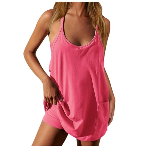 Sommerkleid Damen Tenniskleid Frauen Weit Minikleid mit Shorts Eingearbeitetem Cami Ärmellos Baumwolle Jumpsuit Trainingskleid Golf Workout Sportkleider Leichte