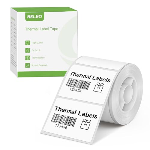 NELKO PM220 Etikettenhersteller-Band, angepasstes Etikettendruckpapier, 40x30 mm, Standard-laminiertes Büro-Etikettierband-Ersatz, Thermo-Etikettenband für Zuhause, Büro, 230 Etiketten/Rolle（weiß）