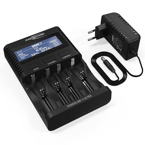 ANSMANN Akku Ladegerät für 1-4 NiMH Akkus AAA AA C D & Li-Ion 10340 bis 26650 3,6V/3,7V, 4 Ladeprogramme, lade per USB-Anschluss Powerbank Smartphone