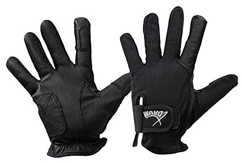 XDrum DGL-5F Schlagzeug Handschuhe Größe L - Drummer Handschuhe für Herren - Mit langen Fingern - aus weichem Leder - Mesh Außenseite - Schwarz