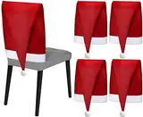 Purpledi Stuhlhussen Weihnachten 4er Set - Stuhlbezug Weihnachten Deko Christmas Chair Cover nikolausmütze Dekoration zum Überziehen auf den Stuhl für Weihnachten, 120 * 50cm