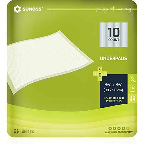 SUNKISS TrustPlus Krankenunterlage 90 x 90 cm, Saugfähige Inkontinenzunterlage, Baby Wickelunterlage, Bettunterlage Inkontinenz Einweg, Trainingsunterlage für Welpen, 10 Stück 1er Pack