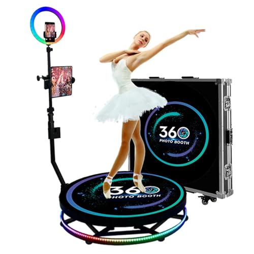 Professionelle 360°-Fotokabine (FüR 1–7 Personen) + Flightcase, 360° Drehbare Videokamera – Fernbedienung (Drehen)/App-Steuerung (Licht), FüR Party, Hochzeit, Automatische Zeitlupe,100CM