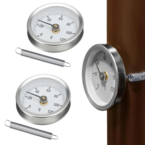 2 Stück Anlegethermometer Heizungsrohr, Thermometer Heizung,Rohrthermometer Temperaturanzeige, Temperaturanzeige mit Clip-On Feder 0-120 ℃ 63mm