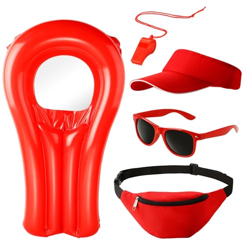 5-in-1 Lifeguard Set – Rettungsschwimmer Kostüm mit Boje, Rettungsring & Zubehör für Fasching & Karneval, inspiriert von Baywatch, für Damen & Herren