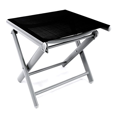 Mojawo® Garten - Fußhocker - zusammenklappbar - Klapphocker - witterungsbeständiges Aluminium - wetterfeste Gartenmöbel - Silber/Schwarz
