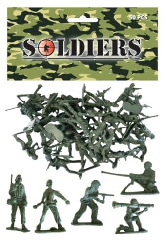 Beutel mit 50 Traditionelle grüne Kunststoff-Spielzeug-Soldaten für Armee-Militärkriegsspiele