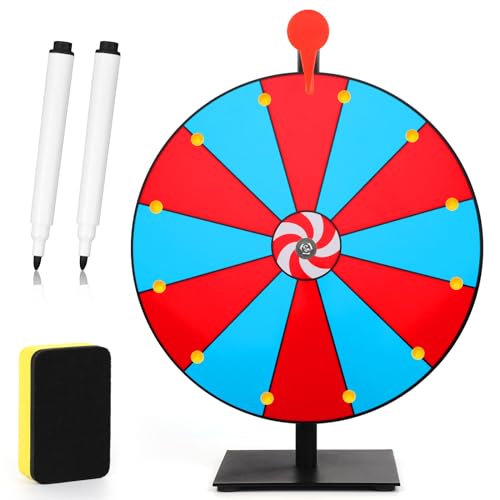 30cm Drehendes Preisrad, 12 Steckplätze Gewinnrad-Spinner mit Ständer Tischplatte RouletteRad mit Trockenlöschung und 2 Schwarze Markierungsstifte für Karneval Messen Feiertagsaktivitäten Spiel