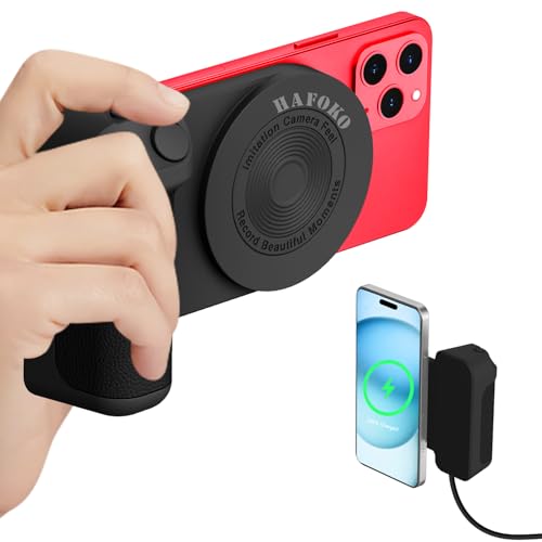 HAFOKO Magnetisch Smartphone CapGrip Kamera Telefon Hand Griff Magnetic Laden Halter Foto Telefon Verschluss Griff 10W Kabellos Laden mit Bluetooth Fernbedienung Kompatibel für iPhone Alle Telefone