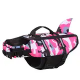 CITÉTOILE Schwimmweste für Kleine Mittlere und Große Hunde, Camouflage Hunde-Schwimmweste Hai mit Griff und Reflektierend, Schützen Sie Hunde beim Schwimmen im Meer/See/Fluss, Rosa, S