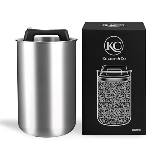 Kaffeedose luftdicht für 1 kg Kaffeebohnen mit Vakuumdeckel (Behälter für Kaffee, Tee, Edelstahl Dose zur Aufbewahrung mit Aromaverschluss, Vorratsdose für 1000 g Kaffee) Silber (2800 ml)