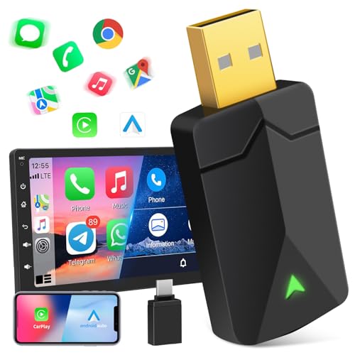 2 IN 1 Wireless Android Auto & Carplay Wireless Adapter, Convert Wired to Wireless Carplay Dongle, mit Type-C Adapter, Easy Plug & Play, Mini & Stabil, WiFi 5.8GHz, Unterstützt iOS 10+ und Android 11+