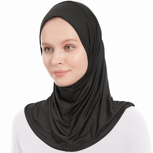 Amira Hijab Kopftuch Damen Muslimisch - Schwarz Instant Kopftuch - Ready To Wear Schal - One Piece Amira Hijab Schal - Kopftücher Für Damen - Moderne Islamische Hidzab Kopftücher (Schwarz)