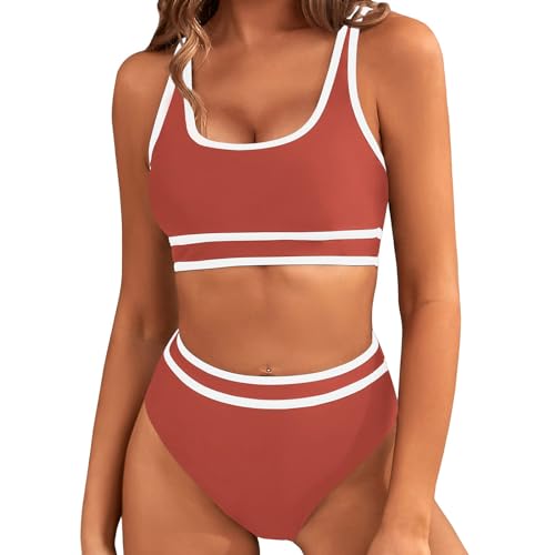 Blaue Badeanzüge für Mädchen 2024 Mode Damen-Badeanzüge, 2-teiliges Hawaii-Tankini-Schwimm-Cami-BH und Rüschen-Bade-Bikini-Sets mit tropischem Druck U-550 Red M