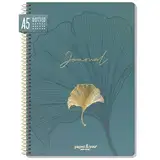 paper&you® Bullet Journal dotted A5 mit Spiralbindung "Blue Ginkgo" 160 Seiten, Notizbuch gepunktet mit Spirale, College-Block, Spiral-Block, Notizblock - nachhaltig & klimafreundlich